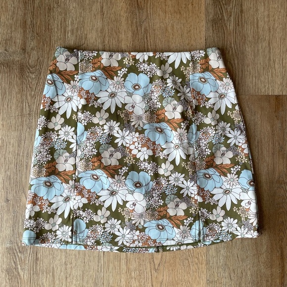 Altard State Retro Floral Print Mini Skirt M Olive Green Orange Blue Y2K - Picture 1 of 4
